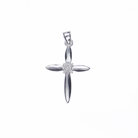 Dije Plata .925 Forma Cruz con Topacio blanco  Mod. DRP061 - Joyería Religiosa