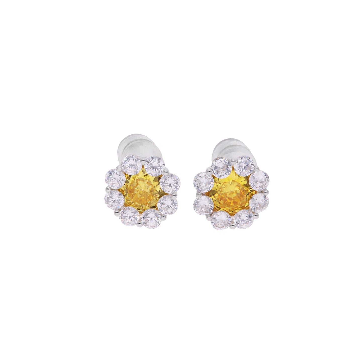 Aretes Flor Halo con Zircón Amarillo — Plata .925
