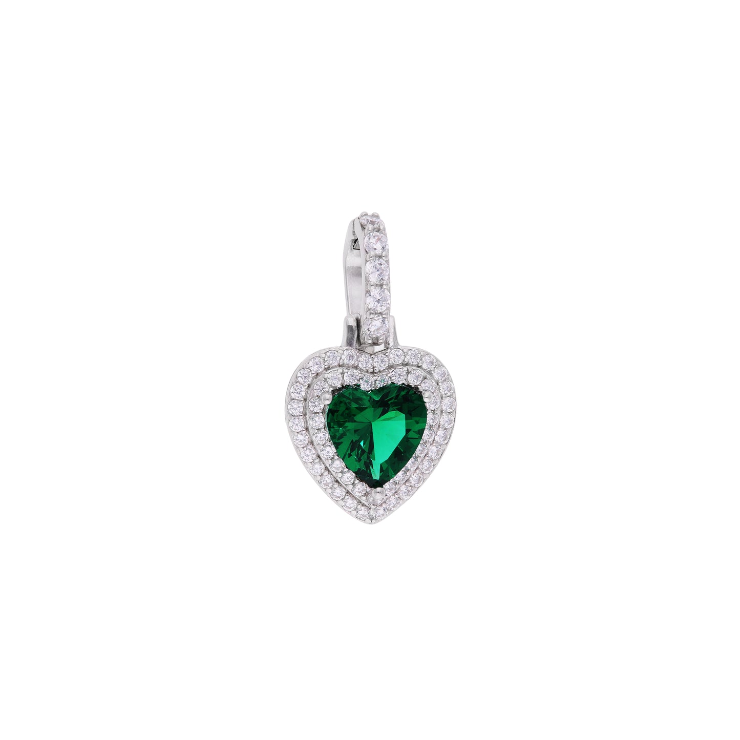 Dije Corazón Esmeralda con Doble Halo Pavé — Plata .925