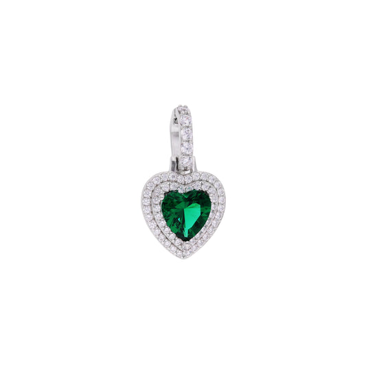 Dije Corazón Esmeralda con Doble Halo Pavé — Plata .925