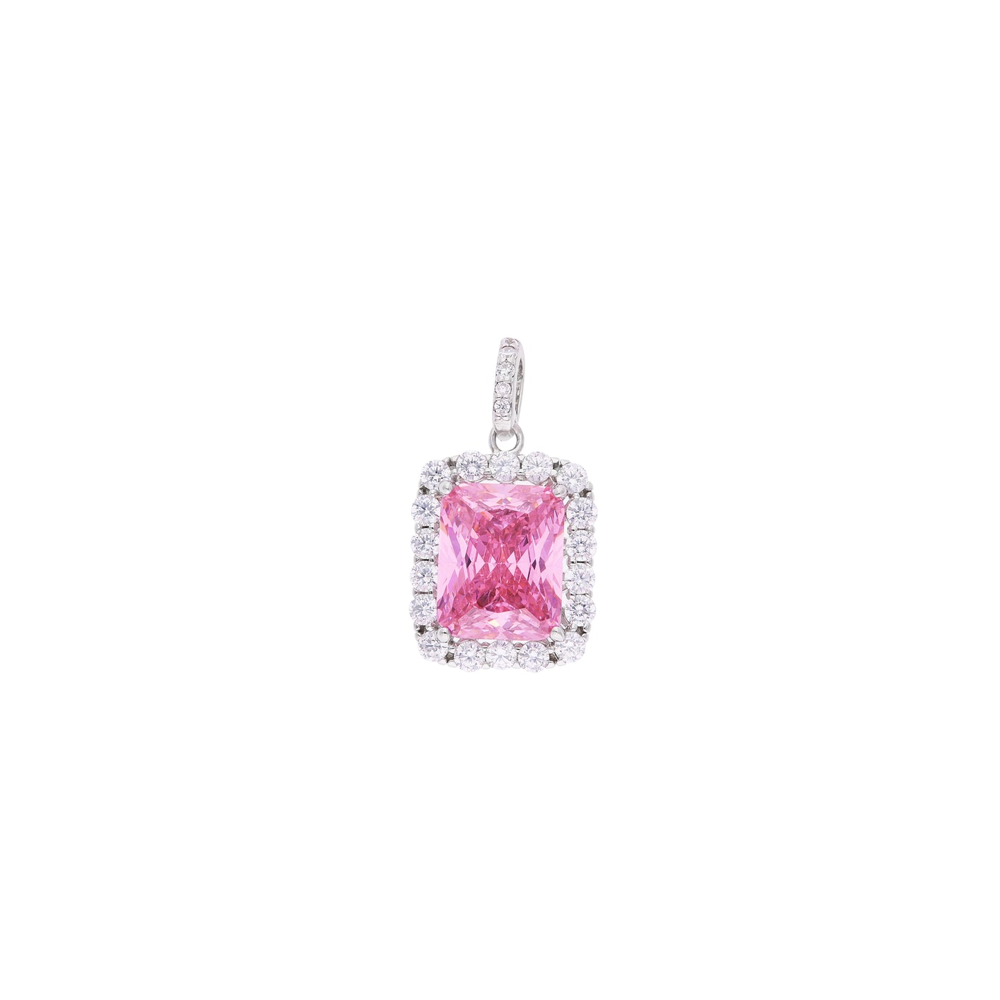 Dije Morganita Rosa con Halo de Zircones Blancos — Plata .925