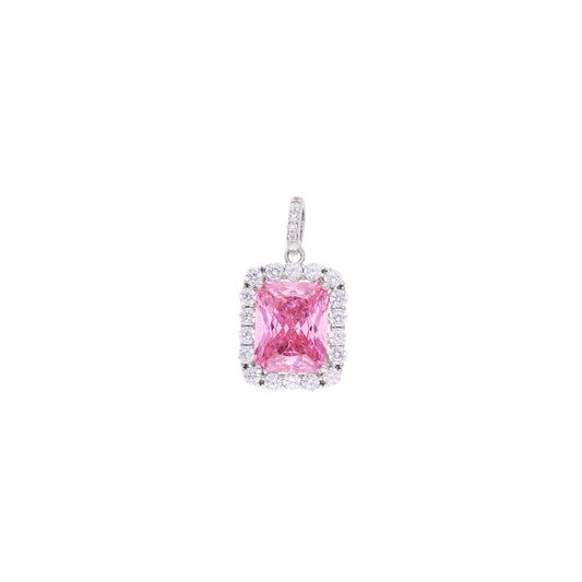 Dije Morganita Rosa con Halo de Zircones Blancos — Plata .925