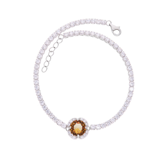 Pulsera Tennis con Peridoto Amarillo-Verde y Halo de Zircones — Plata .925