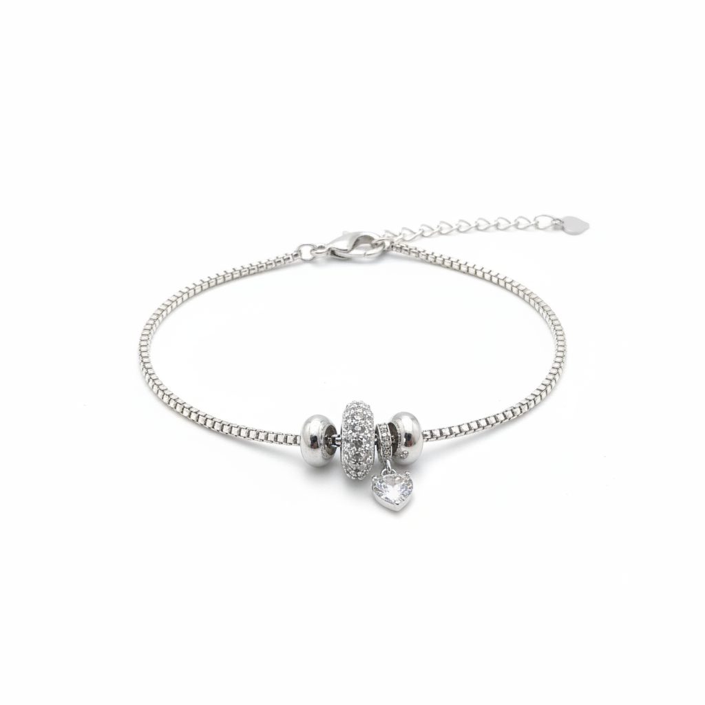 Pulsera Charm Corazón Zirconia Plata .925