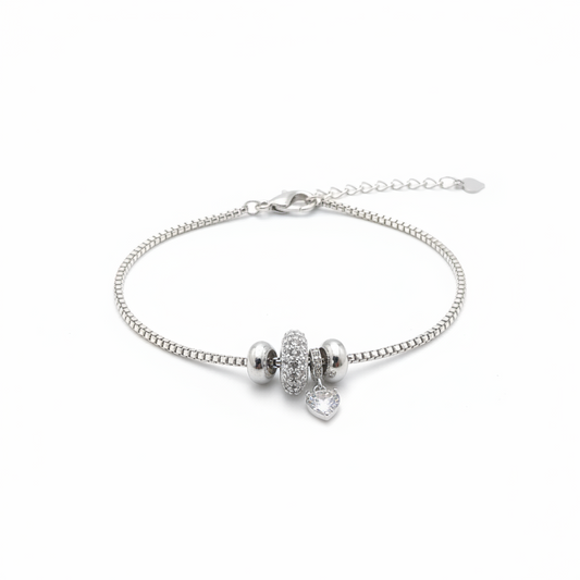 Pulsera Charm Corazón Zirconia Plata .925