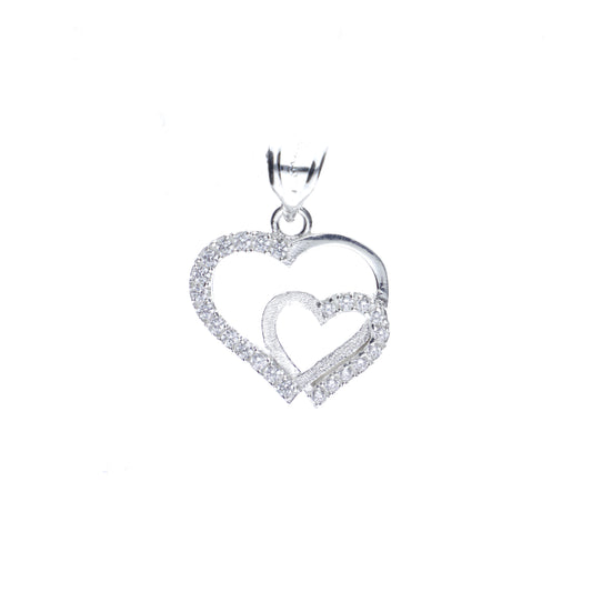 Dije Plata .925 Forma Doble Corazón con Circonia DVP062 - Joyería Elegante