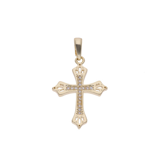 Set Dije y Cadena Cruz Oro laminado con Zirconias y Cadena Rolo