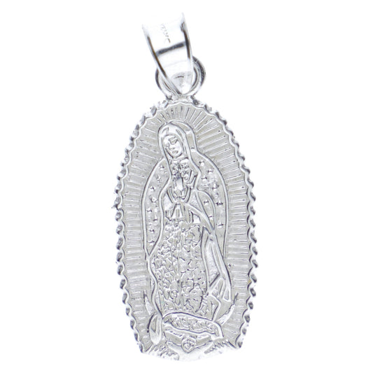 Dije Plata .925  Doble vista en forma  de la virgen de  Virgen de Guadalupe Mod.  DR089- Joyería Religiosa