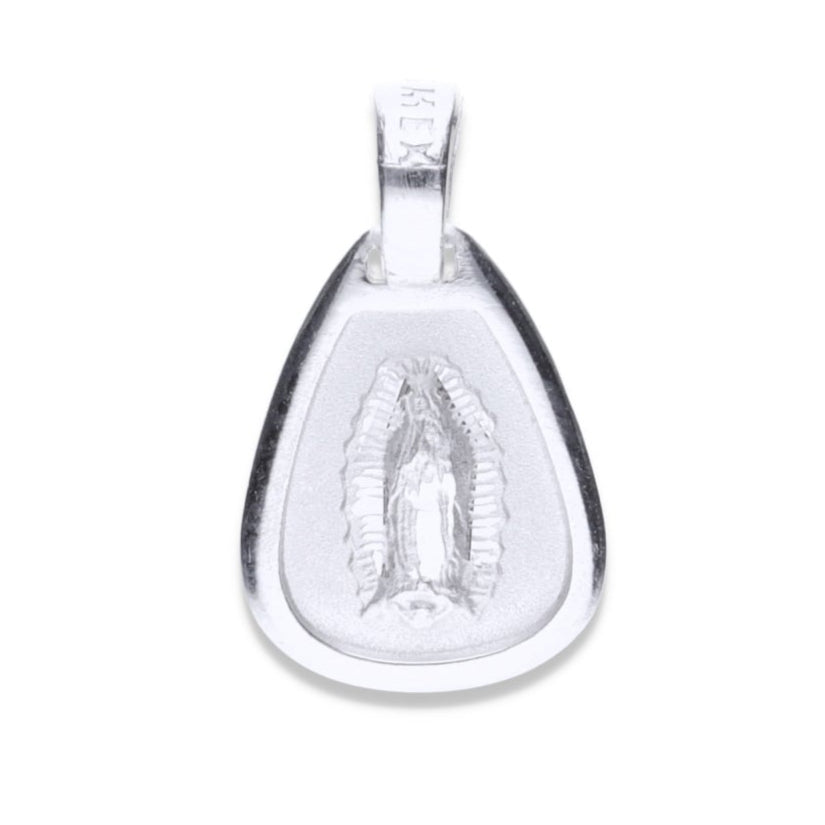 Dije Plata .925  Sochapada en  Forma de Gota con diseño de  Virgen de Guadalupe mod. GOTA BL-7VG - Joyería Religiosa