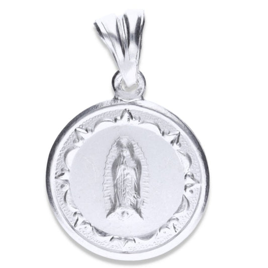 Dije Plata .925  doble vista , Medalla Virgen de Guadalupe y Sagrado corazón de Jesús  , mod. SYI-04- Joyería Religiosa