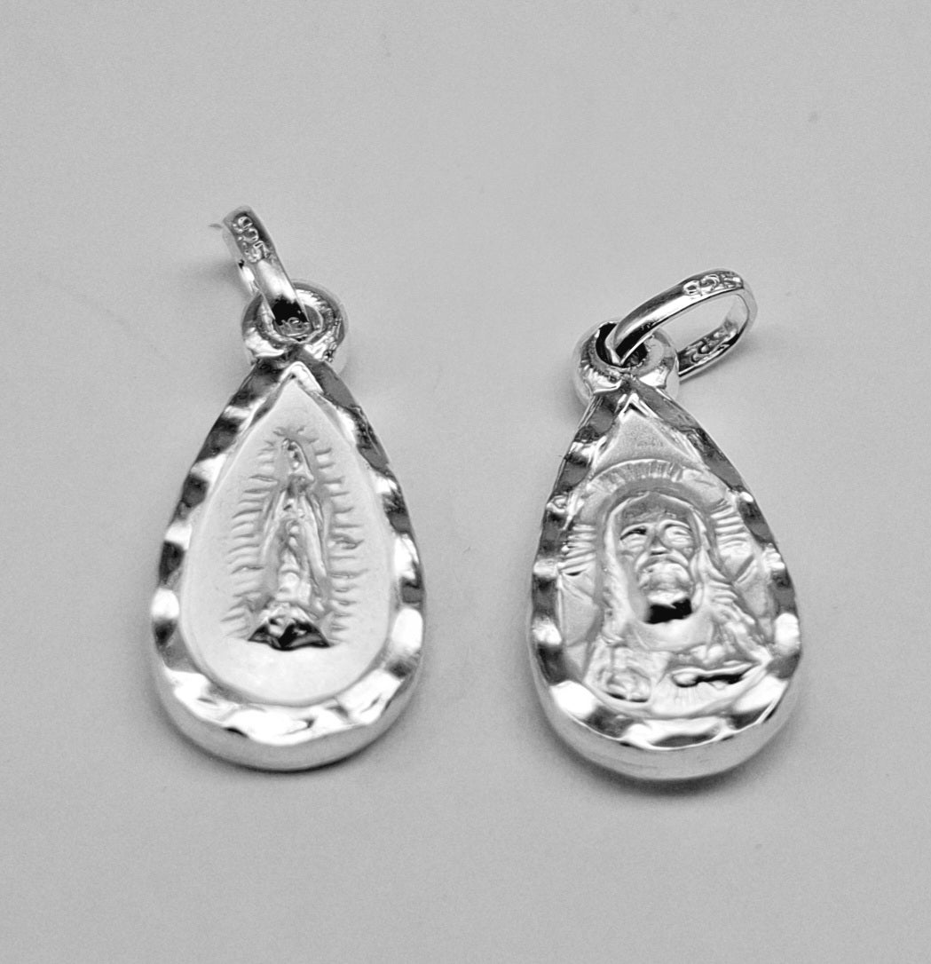 Dije Plata .925  doble vista Sochapada Virgen de Guadalupe y sagrado Corazón SYB-03 - Joyería Religiosa