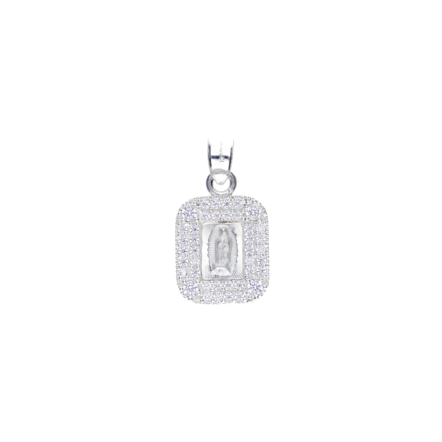 Dije de Plata .925 en  diseño  de la Virgen de Guadalupe con Topacio  Mod. DRP031LP - Joyería Religiosa