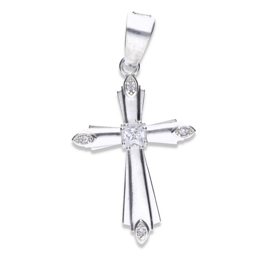 Dije de Cruz de Plata  ley .925 con con  Topacio blanco Mod. DRP107 - Joyería de Alta Calidad para Mujer (Copia)