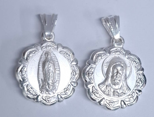 Dije de  Plata .925  Doble vista Sochapada Virgen de Guadalupe y Sagrado corazón de Jesús mod. SYG_37 - Joyería Religiosa