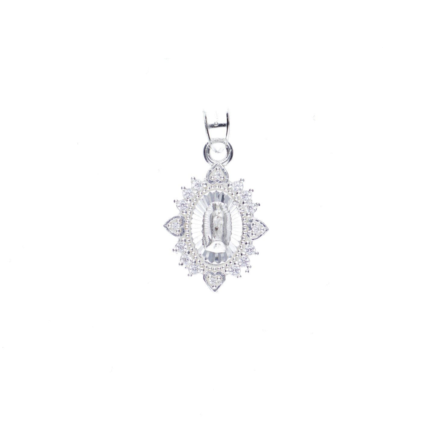 Dije de Plata .925 En forma de la Virgen de Guadalupe con topacio blanco MOD. DRP027LP - Joyería Religiosa