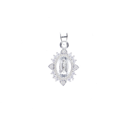 Dije de Plata .925 En forma de la Virgen de Guadalupe con topacio blanco MOD. DRP027LP - Joyería Religiosa