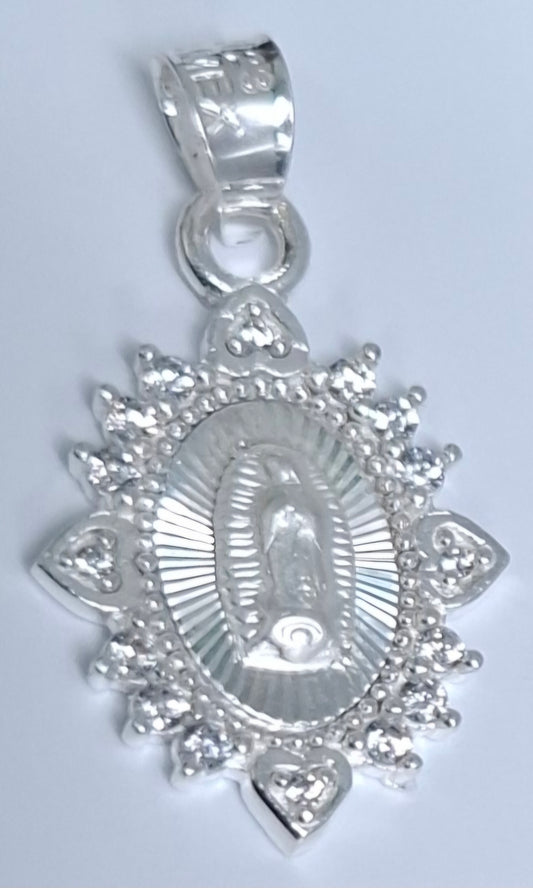Dije de Plata .925 En forma de la Virgen de Guadalupe con topacio blanco MOD. DRP027LP - Joyería Religiosa