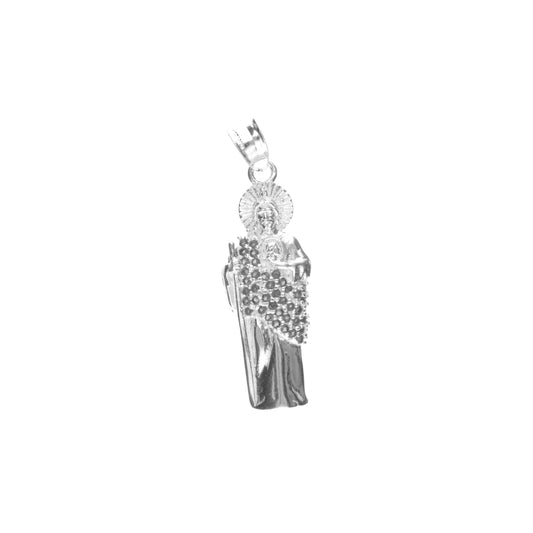 Dije de Plata .925 Forma San Judas Tadeo con topacio blanco DRP056 - Joyería Religiosa