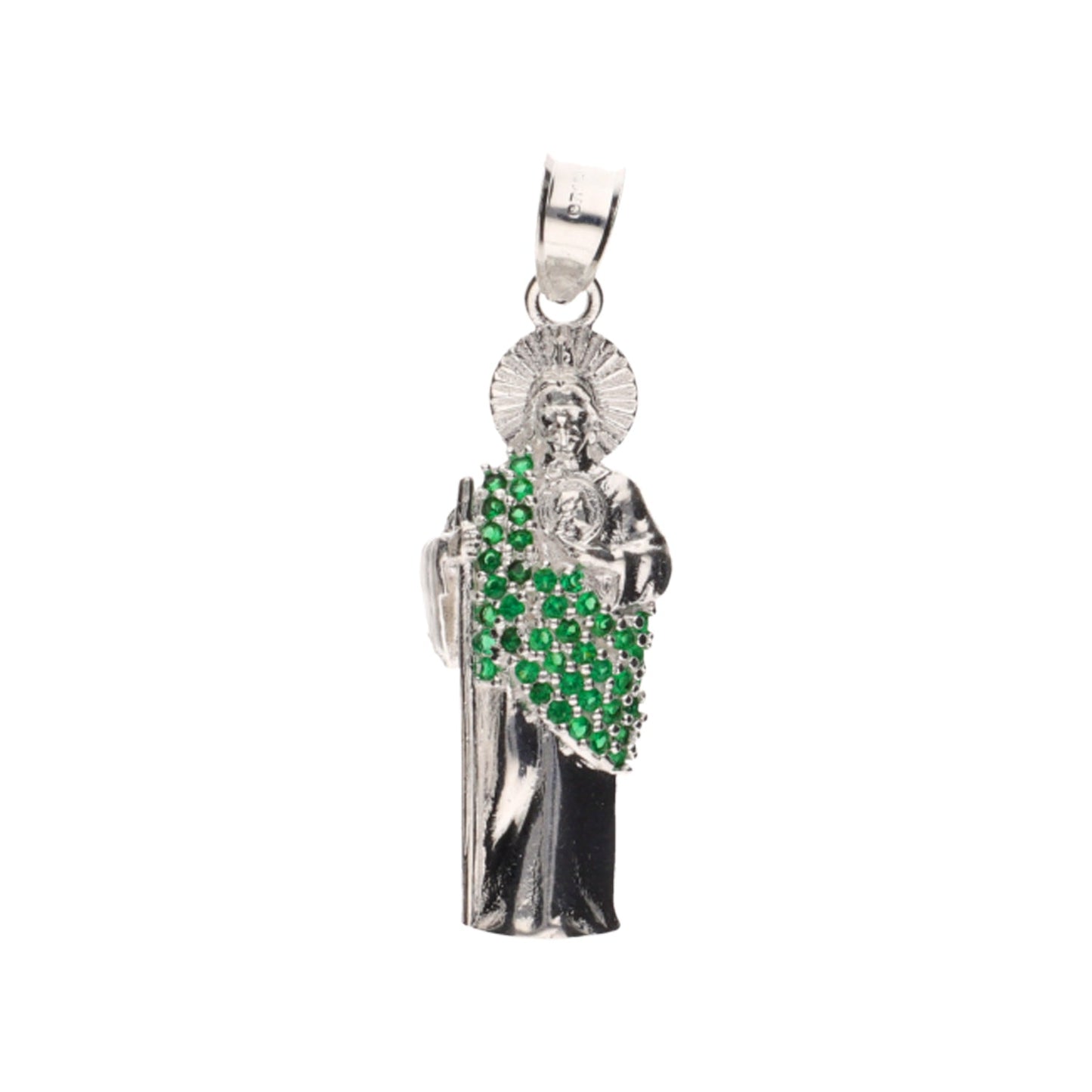 Dije de Plata ley .925 Forma San Judas Tadeo con topacio verde Mod.  DRP056VER - Joyería Religiosa