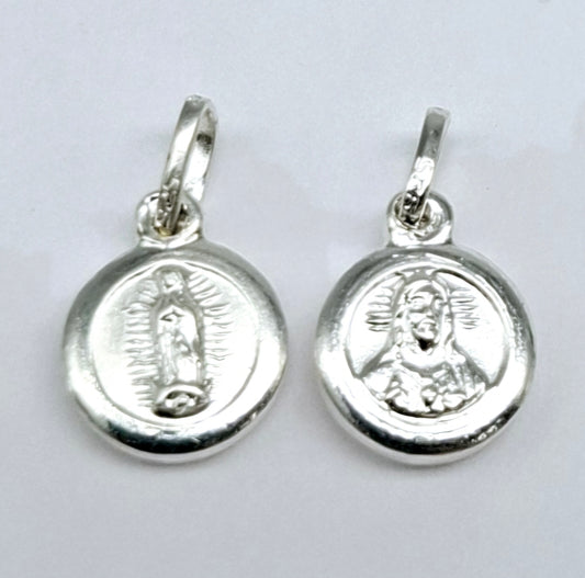 Dije  de Plata .925 doble vista Sochapada Virgen de Guadalupe  y Sagrado corazón de Jesús , mod. SYI-01- Joyería Religiosa