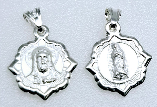 Dije de  Plata .925 doble vista  Sochapada Virgen de Guadalupe  y sagrado corazón Mod. SYC-02- Joyería Religiosa