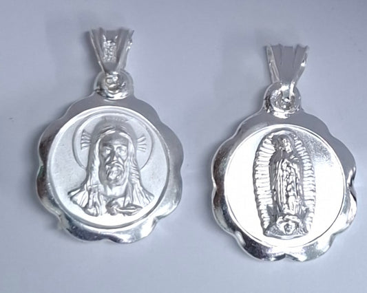 Dije de Plata .925 doble vista  Sochapada Virgen de Guadalupe y sagrado corazón de Jesús Mod. SYG-11 - Joyería Religiosa