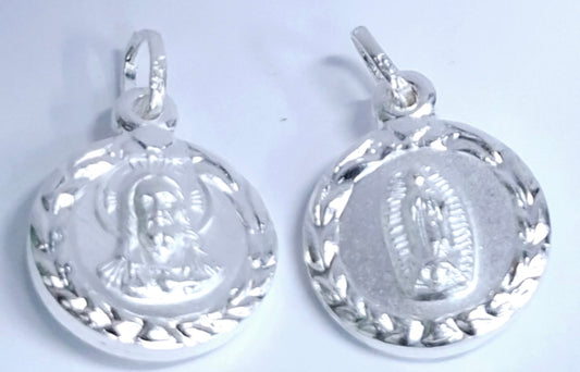 Dije  de Plata .925 doble vista  Sochapada Virgen de Guadalupe  y sagrado corazón de je sus Mod. SYC-19- Joyería Religiosa