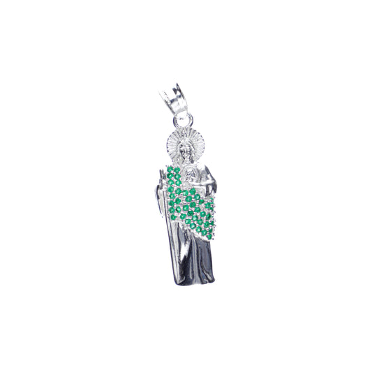 Dije de Plata .925 en  Forma San Judas Tadeo con topacio Verde Mod. DRP078VER