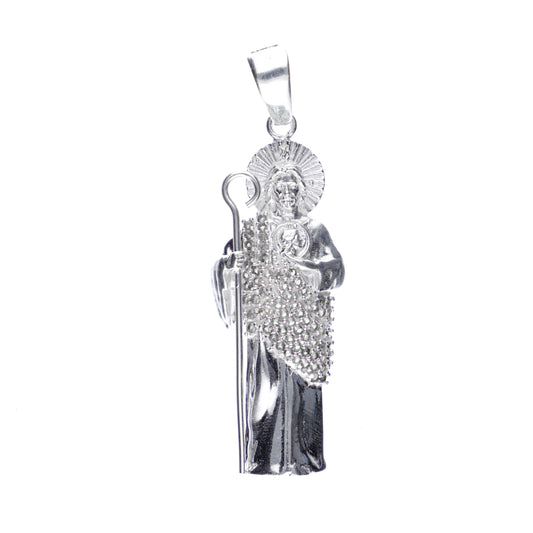 Dije de Plata .925 en  Forma San Judas Tadeo con topacio blanco Mod. DRP078 - Joyería Religiosa