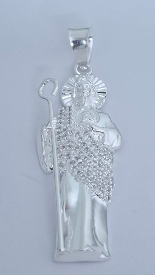 Dije de Plata .925 en  Forma San Judas Tadeo con topacio blanco Mod. DRP078 - Joyería Religiosa
