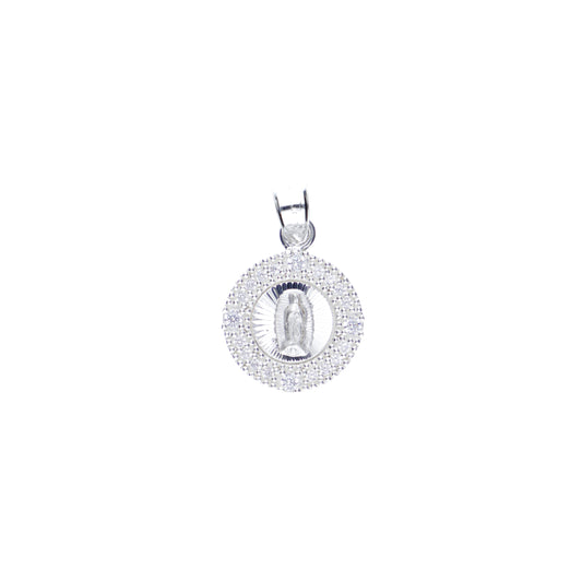 Dije  de Plata .925 en diseño  de la   Virgen de Guadalupe con TOPACIO BLANCO , Mod. DRP028LP - Joyería Religiosa