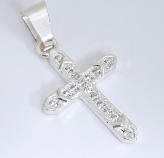 Dije de Plata .925 en forma Cruz con Topacio blanco Mod. CTDVP020- Joyería Religiosa