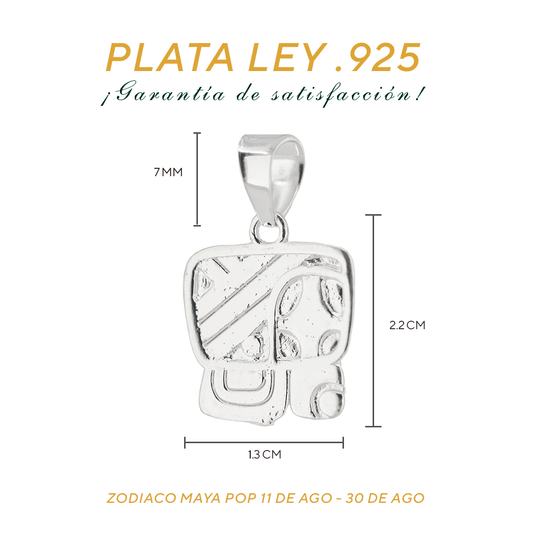 Dije de Plata Ley  .925 Zodiaco Maya Pop  ( 11 AGOSTO- 30 DE AGOSTO
