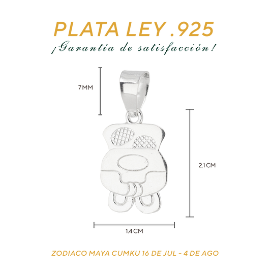 Dije de Plata Ley .925 en Zodiaco Maya Cumku ( 16 Julio -4 Agosto)