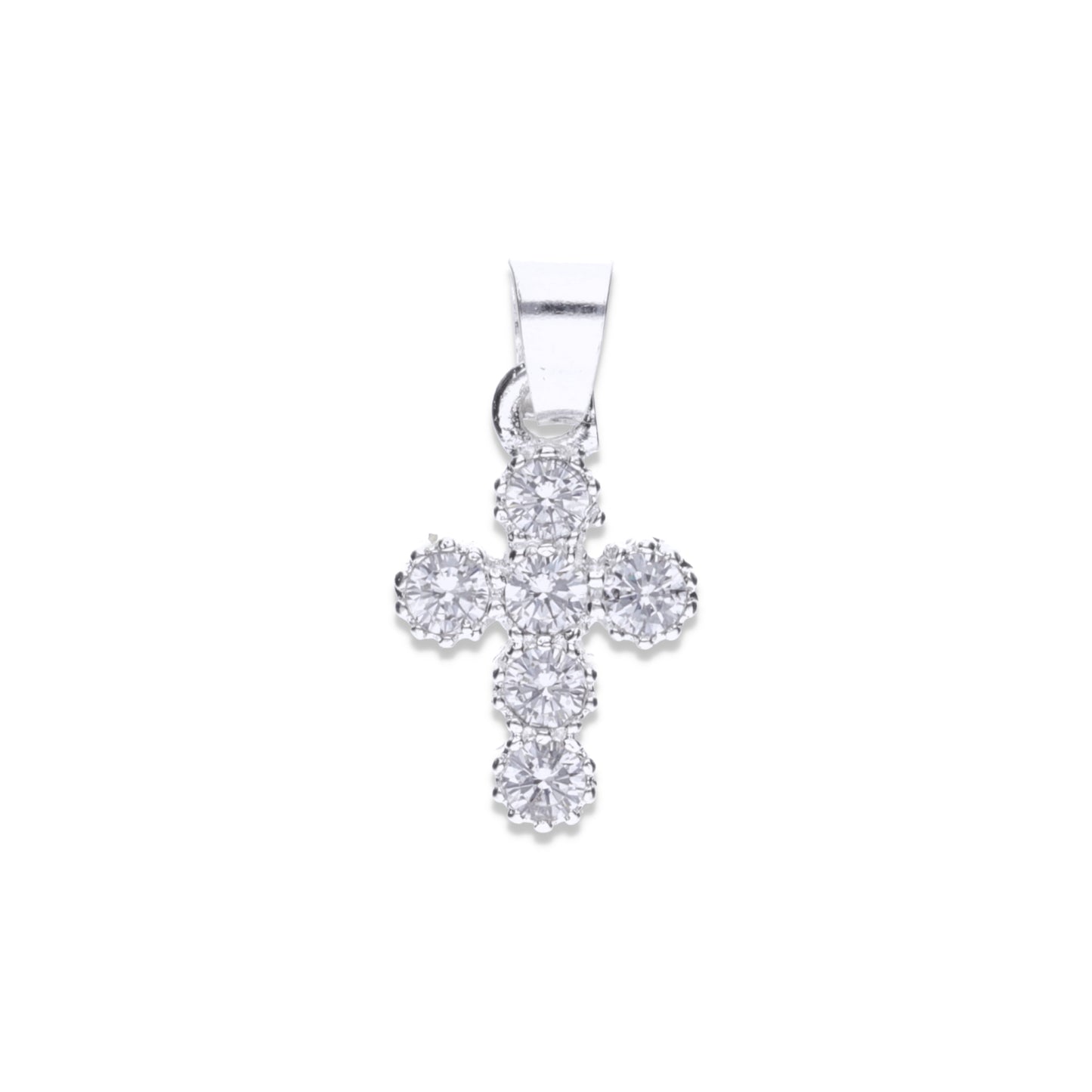 Dije de Plata Ley .925 en  forma Cruz con Topacio Blanco Mod. CTDVP013- Joyería Religiosa