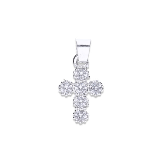 Dije de Plata Ley .925 en  forma Cruz con Topacio Blanco Mod. CTDVP013- Joyería Religiosa