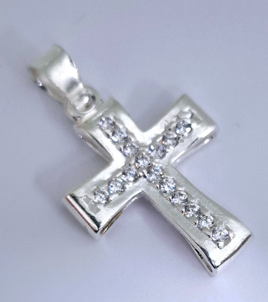Dije de Plata  Ley .925  en forma Cruz con Topacio blanco  mod. DRP066- Joyería Religiosa