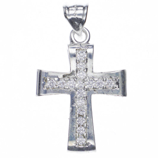Dije de Plata  Ley .925  en forma Cruz con Topacio blanco  mod. DRP066- Joyería Religiosa