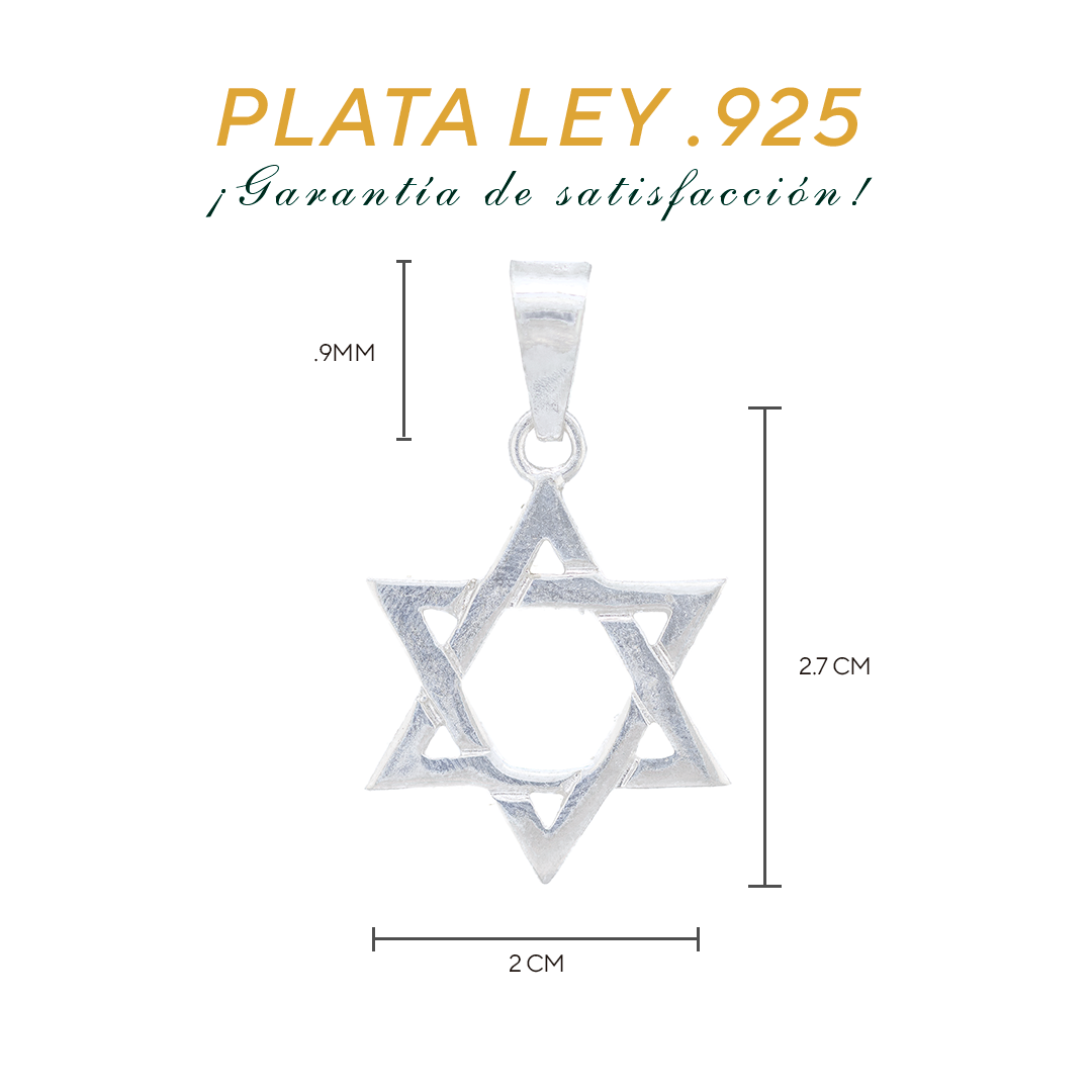 Dije  de Plata Ley .925  en forma de Estrella de David  Mod. DV65- Joyería  de plata