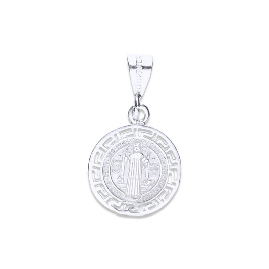 Dije de plata .925 en forma de San Benito con Borde Griego calado Mod. - Joyería Religiosa