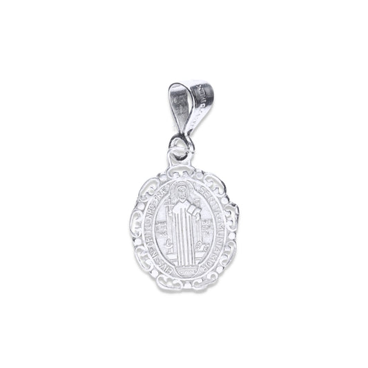 Dije Plata .925 Medalla San Benito con Borde Calado 1.7 Gramos - Joyería Religiosa
