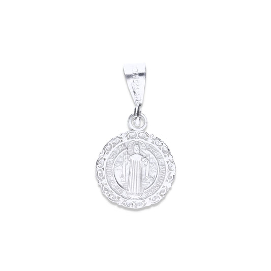 Dije Plata .925 Medalla San Benito con Borde Ornamental 1.8 Gramos - Joyería Religiosa