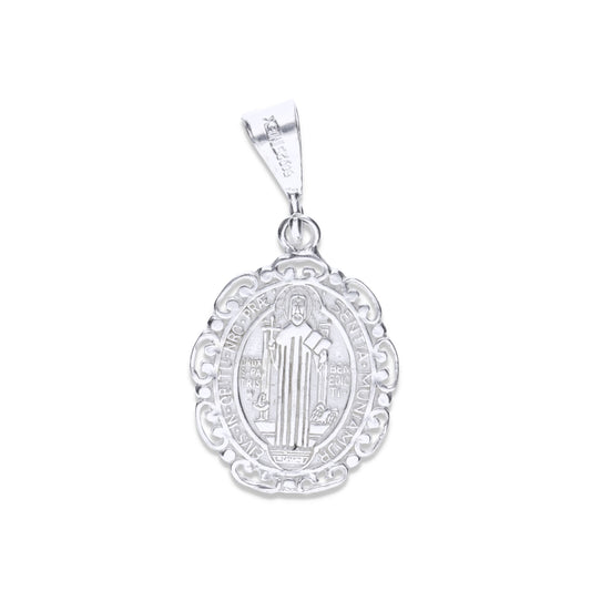 Dije Plata .925 Medalla San Benito Ovalada Elaborada 2.4 Gramos - Joyería Religiosa