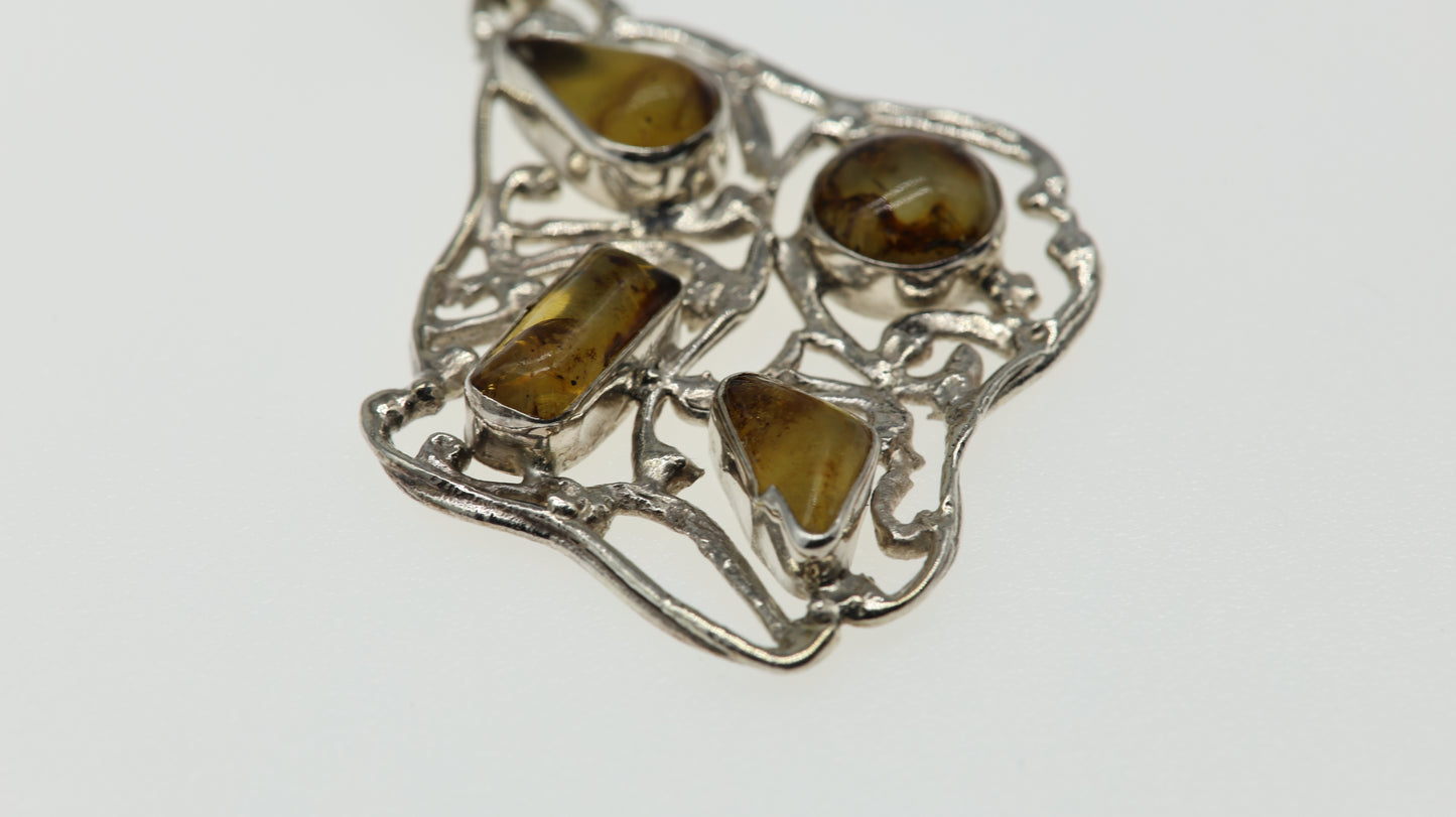 Dije Barroco Plata .950 con Ámbar Diseño 2 Mayoreo