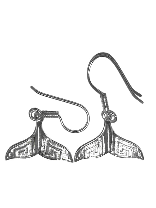 Aretes de Plata .925 - Cola de Ballena con Greca Meandro Prehispánica y Ranuras Caladas