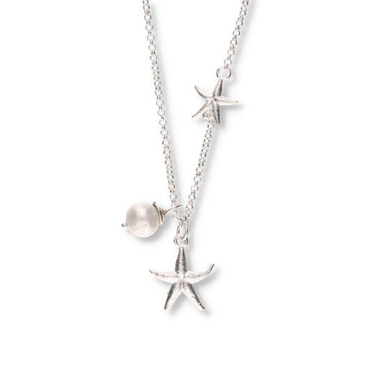 Collar de Plata .925 - Lariat Estrellas de Mar con Perla Natural