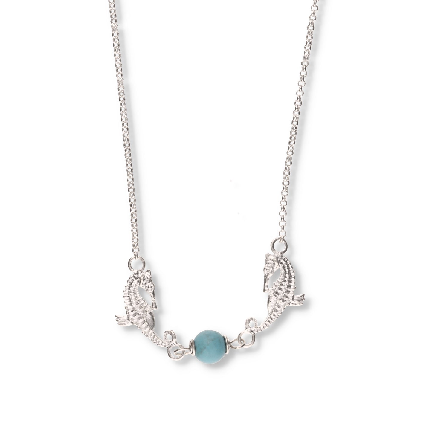 Collar de Plata .925 - Dos Caballitos de Mar con Turquesa