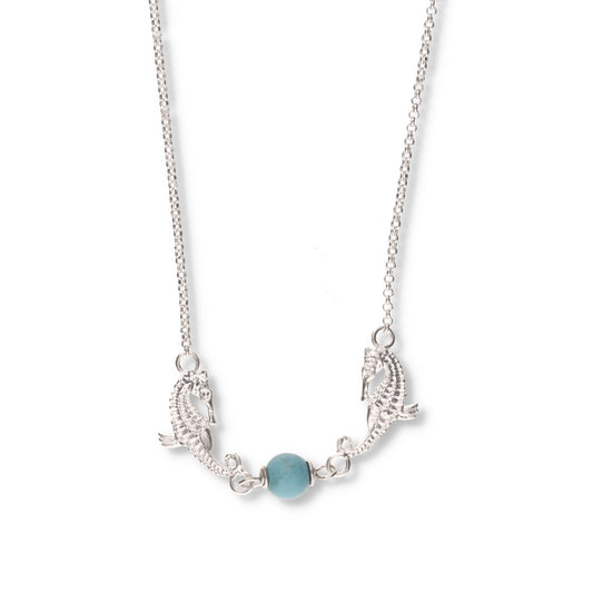Collar de Plata .925 - Dos Caballitos de Mar con Turquesa