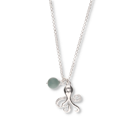 Collar de Plata .925 - Pulpo con Amazonita en Cadena Rolo