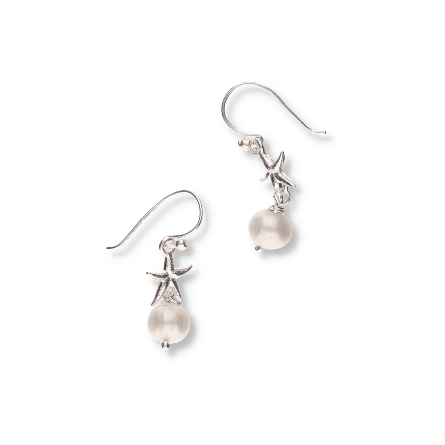 Aretes de Plata .925 - Gancho Estrella de Mar con Perla Natural